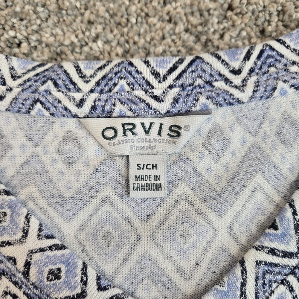 Orvis Shirt Womens Size Small Blue White Diamond Geo Print‎ Short Sleeve Stretch - Picture 4 of 9